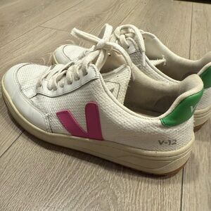Veja Women's White, Pink, and Green Sneakers